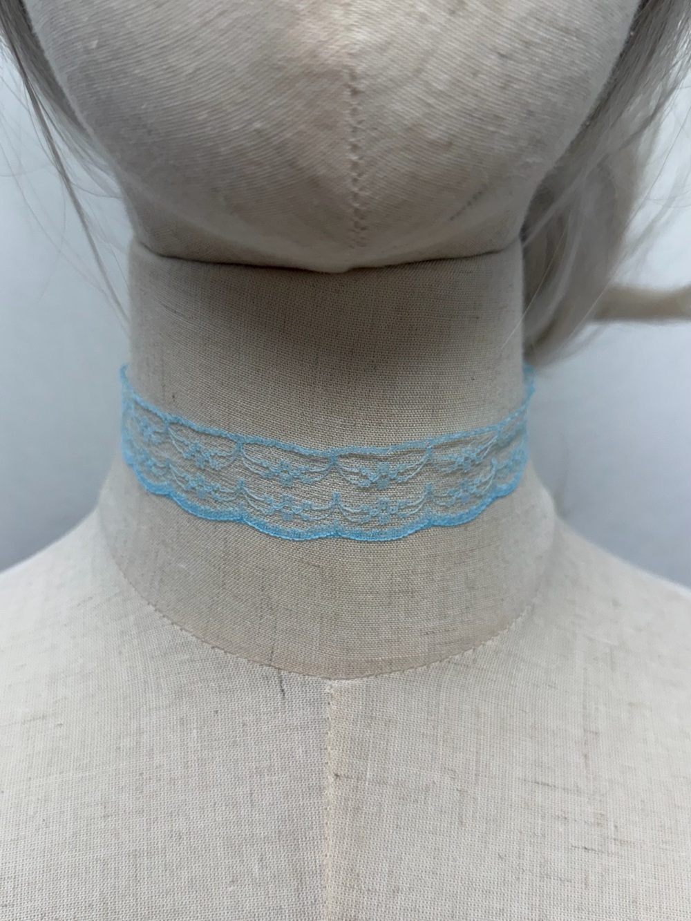 Blue Lace Choker Necklace Sheer Floral Coquette Fairycore Y2K Adjustable